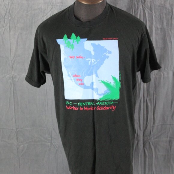 Vintage Graphic T-shirt - BC Central America Worker Solidarity - Men's XL - Picture 1 of 7